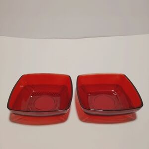 Set of 2 - Anchor Hocking Vintage Fire King Charm Ruby Red Square Dessert Bowls